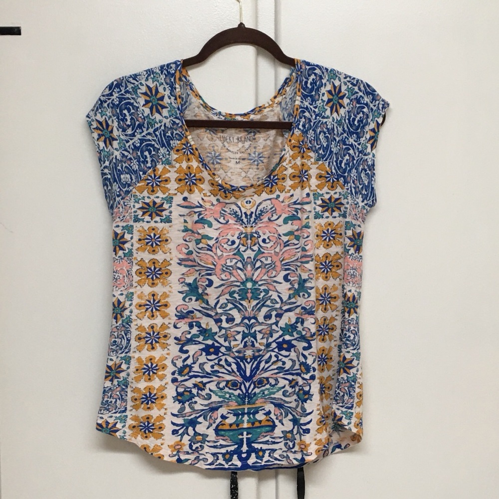 Lucky Brand Colorful Boho Tee Size M